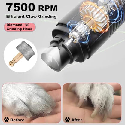 Consss Dog Nail Grinder Quiet, Easy to Use Pet Nail Grinder with Led Lights, 7500 RPM Dog Nail Clippers for Large Dogs Medium Small Dogs & Cats, Continuous 3-Hour Battery Life