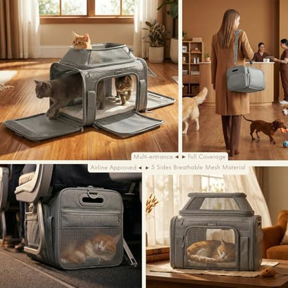 Top-Expandable Pet Carrier with Treat & Pet Window,17x11x9.5 Inch Alaska Hawaiian Airline Approved,Soft-Sided Dog Carrier for Small Dogs and Cats,Travel Cat Carrier with Locking Safety Zippers,Grey - color: Grey, size: 17.0"L x 11.0"W x 9.5"H