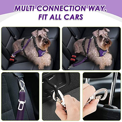 Lukovee Dog Car Harness Seat Belt, Adjustable Mesh Breathable Vest with Elastic Bungee Tether, Soft Padded 2-in-1 Safety Car Harness Seatbelt for Small Medium Large Dogs (Purple,XXS) - color: Purple, size: XX-Small