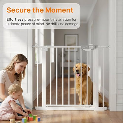 Safety Gate for Stairs & Doorways, Auto-Close Baby Gate or Dog Gate – Pressure Mount No Drilling, 30" Tall All Metal Frame with Dual Locking System (White, 30" Tall 29"-39" Wide) - size: 30"Tall 29"-39" Wide