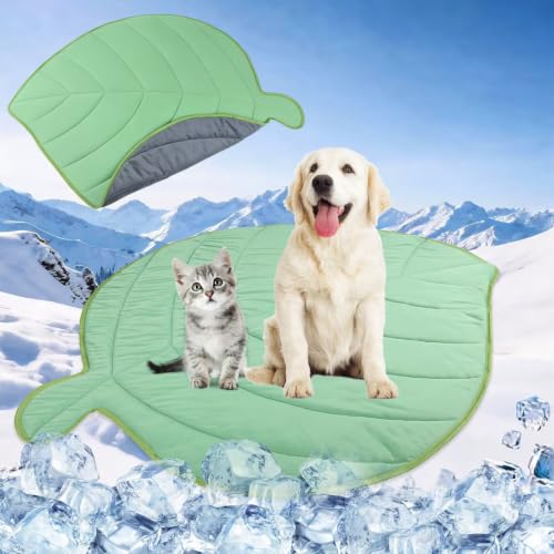 Paw Legend Dog Cooling Mat 35.4" x 43.3", Self Cooling Pet Pad for Dogs & Cats, Reversible Ice Silk Cooling Blanket, Breathable & Washable for Summer Indoor & Outdoor Use - color: Green Leaf, size: Medium