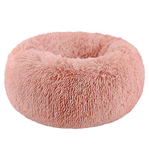 Modern Soft Plush Round Pet Bed for Cats or Small Dogs, Mini Medium Sized Dog Cat Bed Self Warming Autumn Winter Indoor Snooze Sleeping Cozy Kitty Teddy Kennel (20” D x 8'' H, Pink) - color: Pink, size: Small 20''