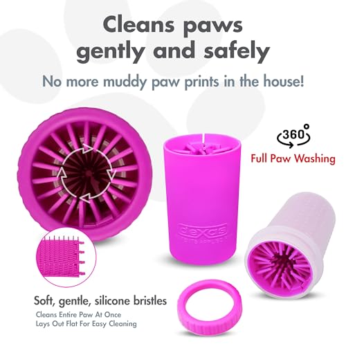 Dexas MudBuster Medium Dog Paw Cleaner, Fuchsia, Fits 1.5"-2.5" Wide Paws, Gentle Silicone Bristles for Quick, Easy Cleaning - color: Fuchsia, size: Medium without Lid