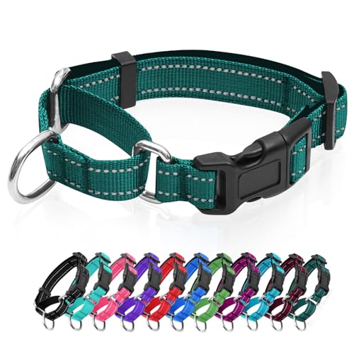 Reflective Martingale Dog Collars. Dog Collar with Quick Release Buckle. Adjustable Soft Padded Breathable Nylon Pet Collar Suitable for Puppies for Small Medium Large Dogs. - color: Blackish Green, size: S:1" Wide for 12.5"-15.5" Neck