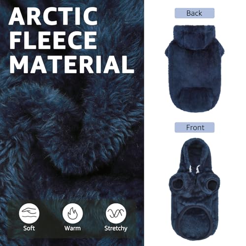 SCENEREAL Fleece Dog Sweaters Hoodie for Small Medium Large Dogs Girls Boys, Plush Fuzzy Dog Clothes Hoodies with Leash Hole, Winter/Fall Puppy Cold Weather Coat, Sherpa Hooded Sweatshirt, Navy S - color: Navy, size: Small