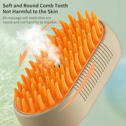 2 Pcs Pet Spray Massage Brush, Cat Hair Steam Brush for Shedding,Cleaning Pet Brush for Massage and Bathing with One Click Spray,Silicone Grooming Spray Comb with 360° Rotating Arm - color: White+khaki