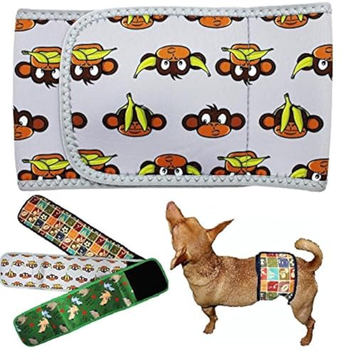 Dog Diaper for Male Belly Band Neoprene Reusable Washable for Small and Big Large Dogs Puppy (Gray Monkey, L: Waist 15" - 18") - color: Gray Monkey, size: L: WAIST 15" - 18"