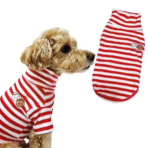 Turtleneck Dog Shirt Cute Doggie Embroidery Super Soft Dog Sweatshirt Stretchy Striped Puppy Pullover for Cats Small Medium Large Dogs (Red Striped, X-Large) - color: Red Striped, size: X-Large