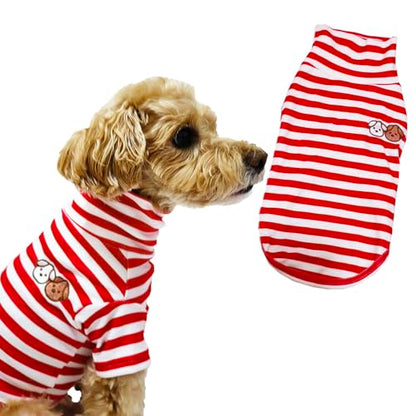 Turtleneck Dog Shirt Cute Doggie Embroidery Super Soft Dog Sweatshirt Stretchy Striped Puppy Pullover for Cats Small Medium Large Dogs (Red Striped, Small) - color: Red Striped, size: Small