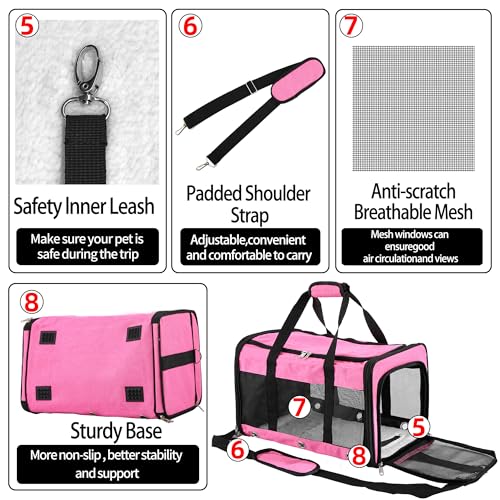 Soft Sided Cat/Dog Carrier,Collapsible Pets Travel Carriers for Pet/Puppy with Shoulder Strap & Removable Mat,Mesh Top Load Small Dogs/Cats Carry Bag Up to 25 Lbs（Pink,L） - size: L Pink