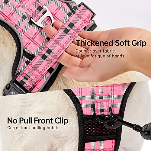 NESTROAD No Pull Dog Harness with Leash, Reflective No Choke Pet Vest Harness,Adjustable Soft Padded Dog Harness with Easy Control Handle for Small Dogs(Checkered Pink,Small) - color: Checkered Pink, size: 【S】neck 11-15" chest 15-21"