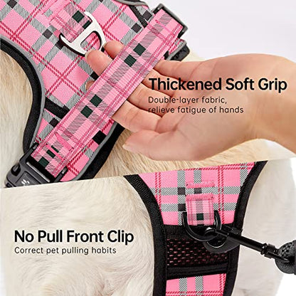 NESTROAD No Pull Dog Harness with Leash, Reflective No Choke Pet Vest Harness,Adjustable Soft Padded Dog Harness with Easy Control Handle for Small Dogs(Checkered Pink,Small) - color: Checkered Pink, size: 【S】neck 11-15" chest 15-21"