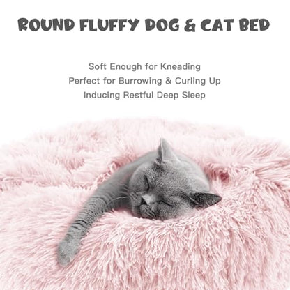 Himax Dog Bed for Medium Dogs, Pink Dogs Beds with Blanket Attached, Calming Anti-Anxiety Fluffy Dog Bed Washable (20"/26"/35") - color: Pink, size: 26.0"L x 26.0"W x 9.0"Th