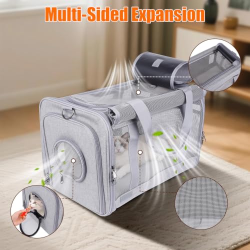Cat Carriers, 17"x11"x11" Collapsible Pets Travel Carriers Dog Carrier Pet Carrier, Waterproof Airline Approved Soft Sided, Car Travel Portable Bag for Big Cats/Small Dogs(Gray)