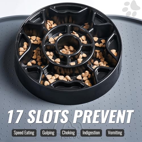 Tilted Slow Feeder Dog Bowl for Flat Face Breeds, Retro Style Non-Skid Food Bowl for Flat Face Breeds for Dogs & Cats Large, Small (Black)