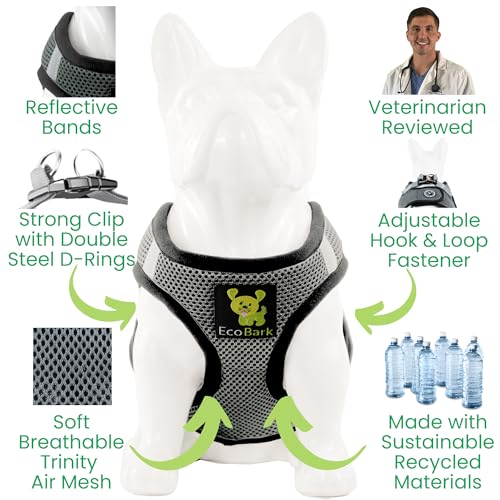 EcoBark Teacup Dog Harness - Step in Luxury Soft Dog Harness - Reflective and Adjustable Mini Body Halter Vest -Tiny Soft Mesh Toy Breed Harness (Gray, XXXS) - color: Gray, size: XXXS- 2 to 3 lbs- Chest up to 10 in (Pack of 1)