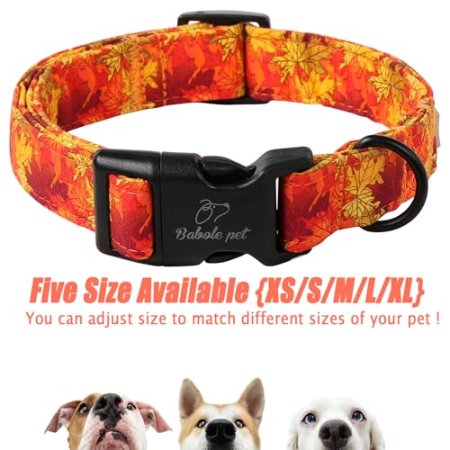 Fall Dog Collar, Gold Maple Leaves Pattern Fall Thansgiving Puppy Collar, Soft Adjustable Cotton Holiday Dog Collars for Small Medium Large Boy&Girl Dogs XS - color: Gold Maple Leaves, size: XS