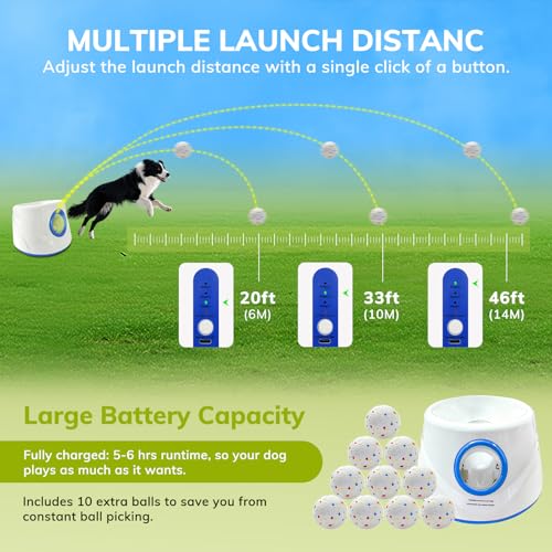 Dog Ball Launcher, Chuck It Ball Launcher, Dog Balls Thrower with 10 2.28-inch Balls, 3 Adjustable Distances, Indoor/Outdoor Toy for Small/Medium Dogs, Rechargeable - color: Dog Ball Launcher-blue