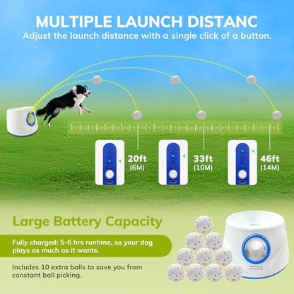 Dog Ball Launcher, Chuck It Ball Launcher, Dog Balls Thrower with 10 2.28-inch Balls, 3 Adjustable Distances, Indoor/Outdoor Toy for Small/Medium Dogs, Rechargeable - color: Dog Ball Launcher-blue