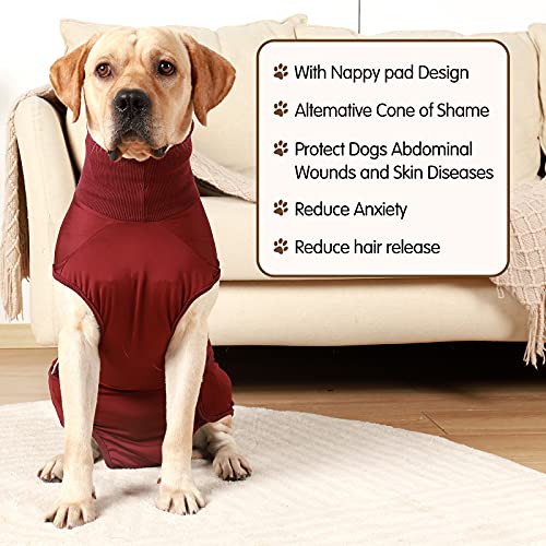 HEYWEAN Full Body Dog Diaper with a Puppy Nappies Physiological Dog Surgery Recovery Suit for Male Female Dogs - color: WineRed, size: Medium