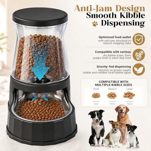 Automatic Dog Feeder and Water Dispenser with Stainless Steel Bowl, Dog Gravity Food Feeder and Waterer for Large Medium Pets 2.1 Gallon x 2 - size: 2.1 Gallon Set