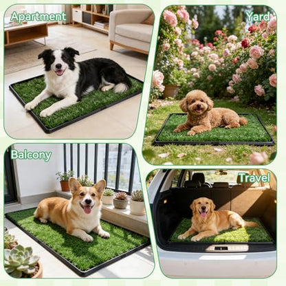 Artificial Grass Potty Pad for Dogs, 20x30 Inch Indoor Dog Litter Box with Tray, 2 Reusable Turf Pads & Washable Pee Pad, Portable Pet Potty System for Balcony, Patio, Apartment - size: Large-2 Grass Pad with Changing pad
