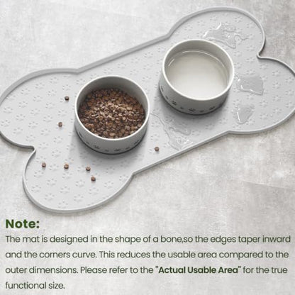 PWTAA Dog Food Mat Anti-Slip Silicone Dog Bowl Mat Thicker Pet Placemat Waterproof Cat Feeder Pad with Raised Edge Puppy Kitten Feeding Mats Suitable Small Medium-Sized Dogs Cats Eating Tray - 2PCS - color: White, size: 19.4" x 9.8"-2PCS