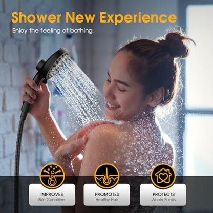 High Pressure 10 Ways Handheld Shower Head Matte Black- Anti-clog Nozzles, Built-in Power Wash to Clean Tub, Wall & Overhead Brackets,Magnetitc Rainfall Shower Wand,Built-in 2 Power Jet - color: Black