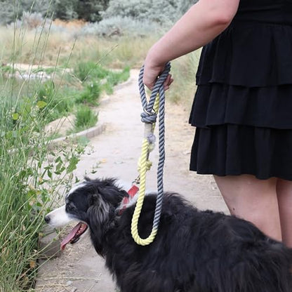 Premium Cotton Rope Leash for Medium & Large Dogs – 5 ft Handcrafted, Strong, Stylish & Durable with 360° Swivel Heavy-Duty Clip – Perfect for Everyday Walks, Training & Weddings - Yellow-Grey Ombre - color: Mint Yellow-Green Ombre