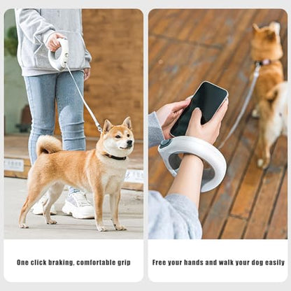 Retractable Dog Leash with Flashlight, Rechargeable 118in Round Handle with Lock, Ergonomic Breathing Light, for Small and Medium Dogs, Dog Leashes for Medium Dogs