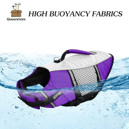Queenmore Dog Life Jacket Swimming Vest Lightweight High Reflective Pet Lifesaver with Lift Handle, Leash Ring Purple,XS - color: Purple, size: X-Small