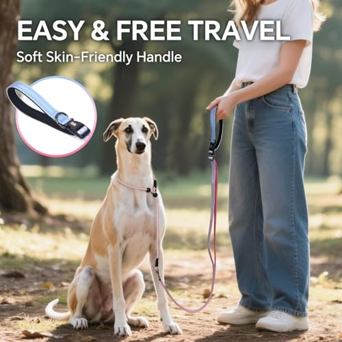 QQPETS Adjustable Slip Lead Dog Leash, Hands Free Waist Leash for Dog Walking, Reflective Training Lead with 360° Swivel Anti-Tangle, 4-7 ft Length for All Breeds - color: Blue-pink Gradient