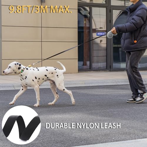 JSXD 360° Tangle-Free Retractable Dog Leash with One-Handed Brake, Pause, Lock, 10 ft Strong Nylon Tape Pet Walking Leash,Suitable for Cats, Small and Medium Dogs up to 66 lbs (Grey, 10 ft) - color: Grey