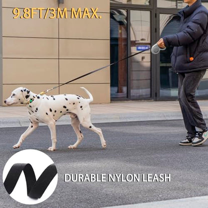 JSXD 360° Tangle-Free Retractable Dog Leash with One-Handed Brake, Pause, Lock, 10 ft Strong Nylon Tape Pet Walking Leash,Suitable for Cats, Small and Medium Dogs up to 66 lbs (Grey, 10 ft) - color: Grey