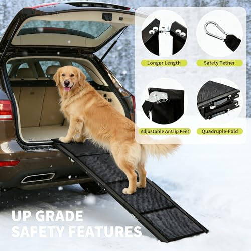 Garvee 20" Extra Wide Folding Dog Ramp for Car, 63" Long Heavy Duty Non-Slip Portable Pet Ramp, Large Dogs Up to 250 lbs, Outdoor & Indoor Use - size: 63" × 20"