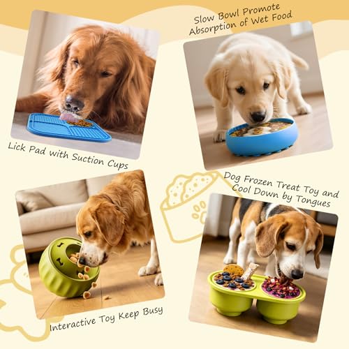 Dog Enrichment Toys - Dogs Puzzle Toy Set 6Pack Lick Mat with Suction Cups Frozen Treat Puzzle Dispenser Slow Feeder Bowl for Stimulating Anxiety Relief Training Busy Toys