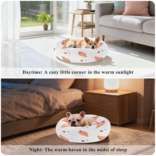Calming Dog Bed for Small Dogs & Cats Plush Washable Donut Bed | Ice Cream 13" Anti Anxiety Round Pet Bed with Raised Rim, Warm & Anti-Slip Cushion for Indoor Pets - size: 20 inch