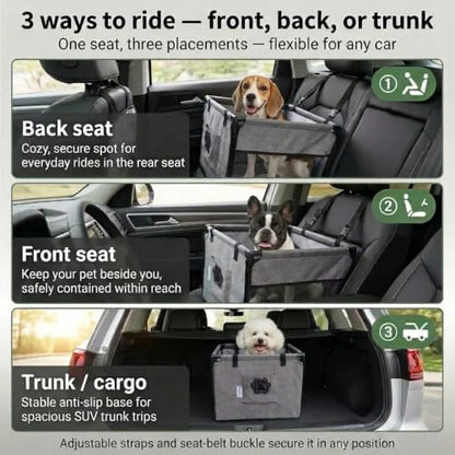 Dog Car Seat for Small to Medium Dogs Under 33lbs, Sturdy Pet Booster Car Seat Travel Carrier with Storage Pockets & Leash Detachable Washable Cover for Cars, SUVs, and Trucks