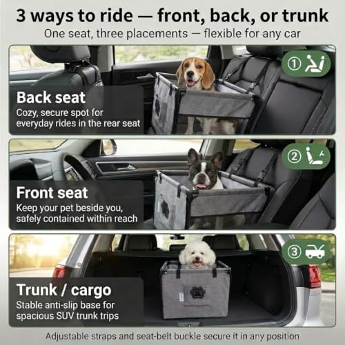 Dog Car Seat for Small to Medium Dogs Under 33lbs, Sturdy Pet Booster Car Seat Travel Carrier with Storage Pockets & Leash Detachable Washable Cover for Cars, SUVs, and Trucks