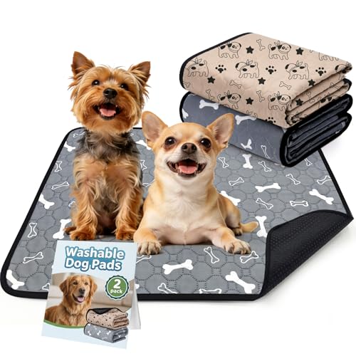 BAEJMJK Washable Dog Pee Pads, Reusable Dog Crate Mats Puppy Training Pads, 4-Layer Super Absorbent Waterproof Non-Slip Leak-Proof Ideal for Potty, Playpen & Travel(18"x24",Coffee & Gray 2-Pack) - color: Coffee & Gray 2-pack, size: 18"x24"