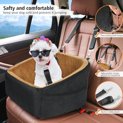 NEEZUKAR Dog Car Seat for Small Medium Dogs,Detachable Washable Dog Booster Seat Under 30lbs, Pet Car Seat Travel Bed with Storage Pockets and Dog Safety Belt(Black/Brown) - color: Black/brown