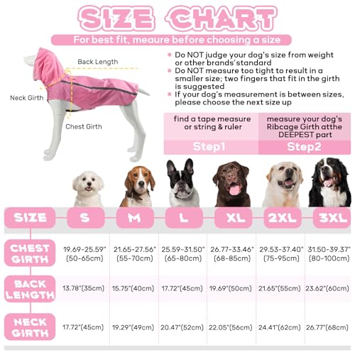 Dog Raincoat with Reflective Strip Hoodie, Waterproof Dog Raincoats, Adjustable Lightweight Hooded Poncho Dog Rain Jacket, Snowproof Windproof Clothes, Dog Raincoat for Large Dogs - color: Pink, size: XXXL