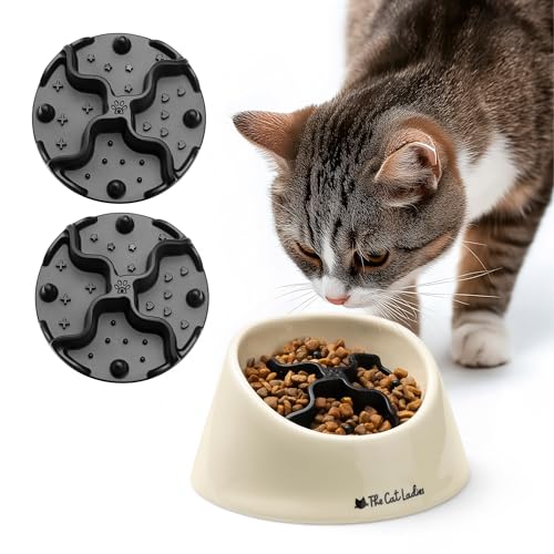 The Cat Ladies Slow Feeder - Healthy Feeding Bowl with Two Silicone Inserts - Help Pets Eat Slower - Control Eating Pace for Better Digestion - Feed Bowls Set for Dogs or Cats