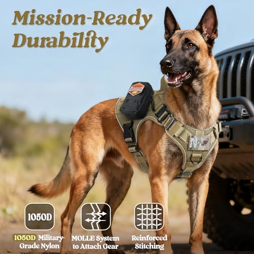 rabbitgoo Tactical Dog Harness Medium Sized, No Pull Upgraded Reflective Heavy Duty Molle Vest with Handle, Adjustable Military Service Dog Vest for Walking Hiking Training, Brown, M - color: Brown Reflective, size: Medium