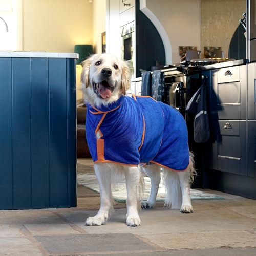 Lucky Pooch® Dog Robe - Luxurious Dog Bathrobe - Ultra Absorbent Dries Your Dogs in Minutes! Double-Layer, Super Soft Towel and Bath Robe All in One (XS, Royal Blue) - color: Royal Blue, size: XS
