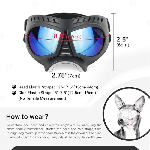 Namsan Dog Goggles Small Breed, Wide Snout & Soft Frame, Tactical Driving Sunglasses for Dogs Small to Medium Breed, Anti-UV Dog Eye Protection, Windproof Dustproof, Adjustable, Blue Lens - color: (Small)Blue Lens