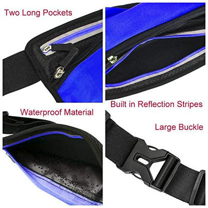 Running Belt Sport Waist Pack/Pouch w/Water Bottle Holder Hydration Fanny Pack Reflective Stripes Cellphone Storage Earphone hole for Dog walker Hiking Travel Adjustable Women/Men (BLACK/Royal Blue) - color: BLACK/Navy Blue