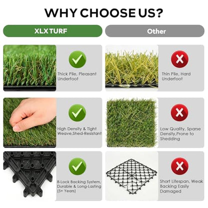 XLX TURF Interlocking Fake Grass Tiles 12 X 12 Inch, Self-draining Artificial Grass Squares for Patio, Balcony, U Shape Buckle System, 6 Pack - color: U Shape Lock Tile-green, size: 12"x12"/6 Piece