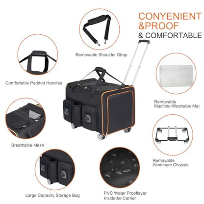 2 in 1 Large Cat Carrier for 2 Cats, Rolling Pet Carrier with Wheels, Expandable Foldable Double Pet Carrier with Removable Divider, Cat Travel Crate for Car/Camping/Vet, Black