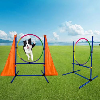 Dog Agility Training Equipment Set, Pet Outdoor Games Starter Kit,Obstacle Course,with Tunnel, Jump, Hurdle, Weave Poles
